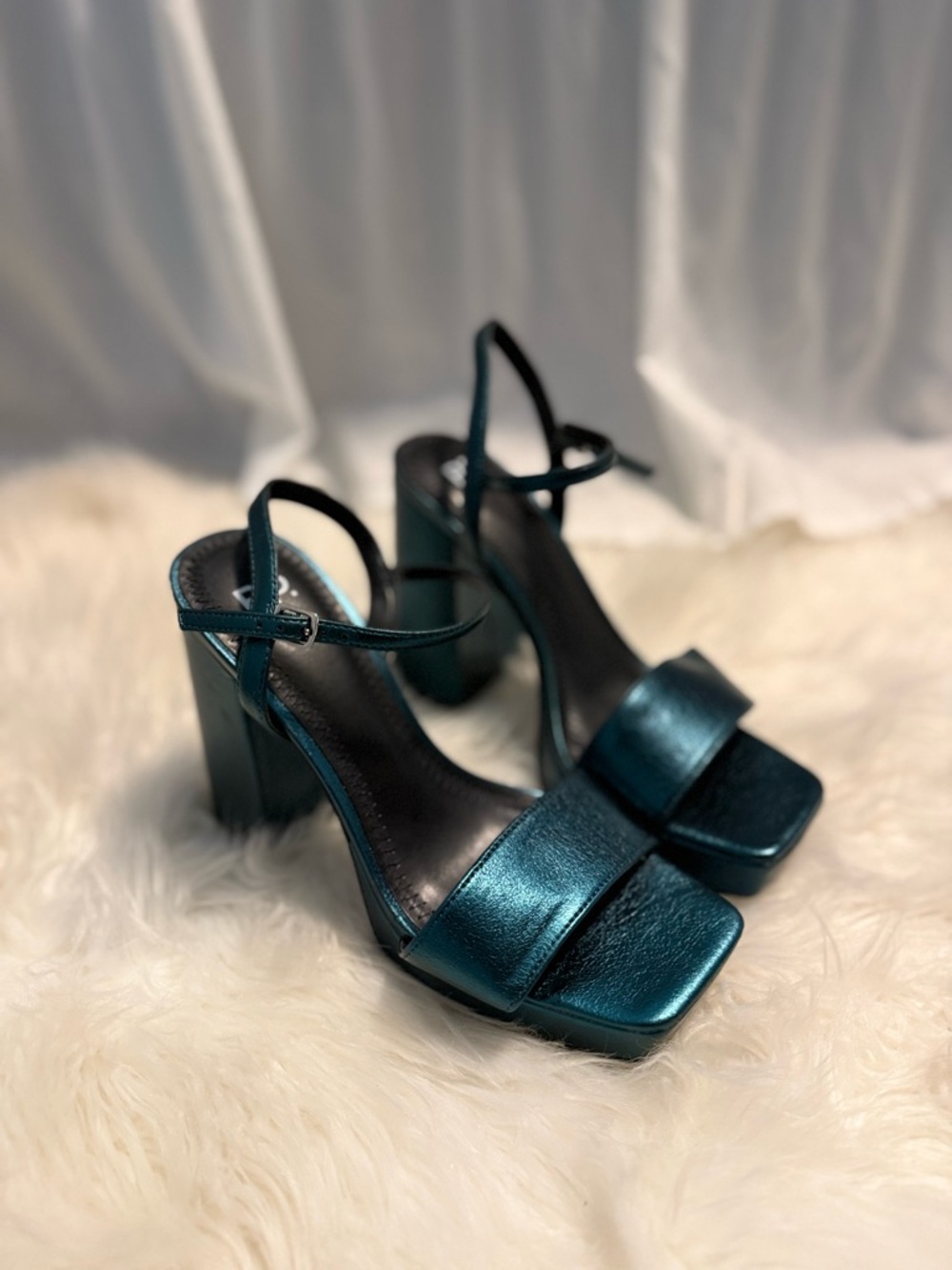 Block heel dark teal heels 7US